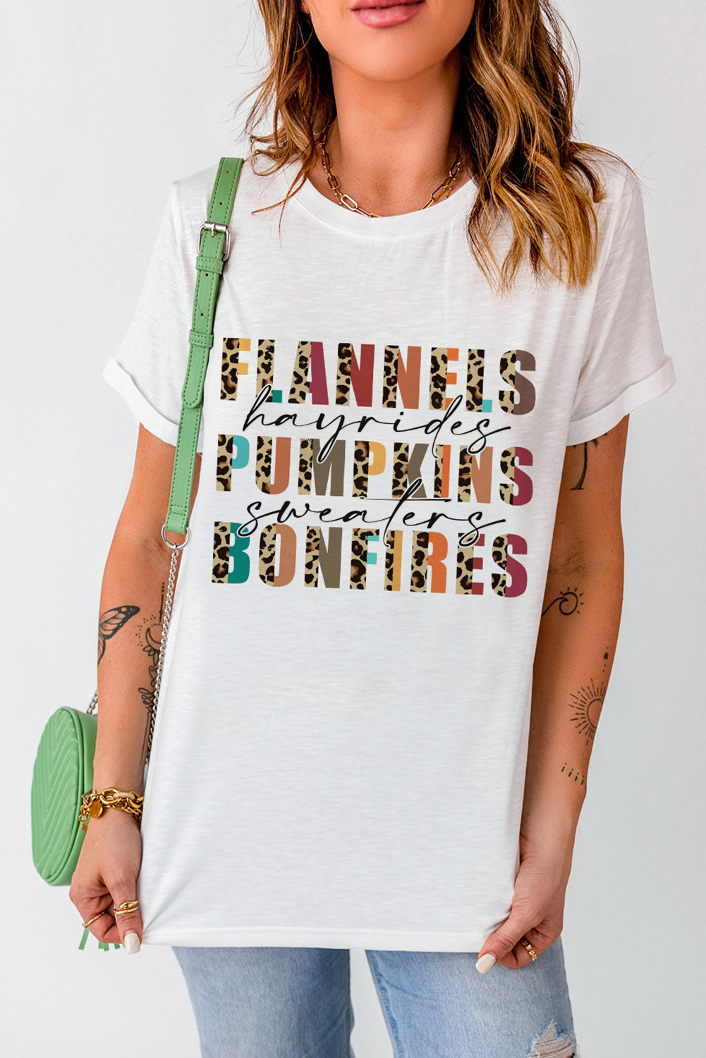 Letter Graphic Round Neck T-Shirt - AllIn Computer