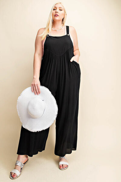 Kori America Full Size Sleeveless Ruched Wide Leg Overalls - AllIn Computer