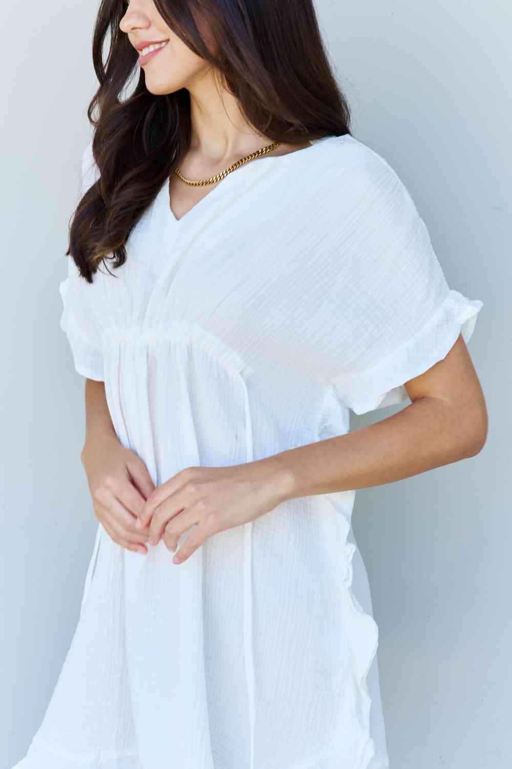 Ninexis Out Of Time Full Size Ruffle Hem Dress with Drawstring Waistband in White - AllIn Computer
