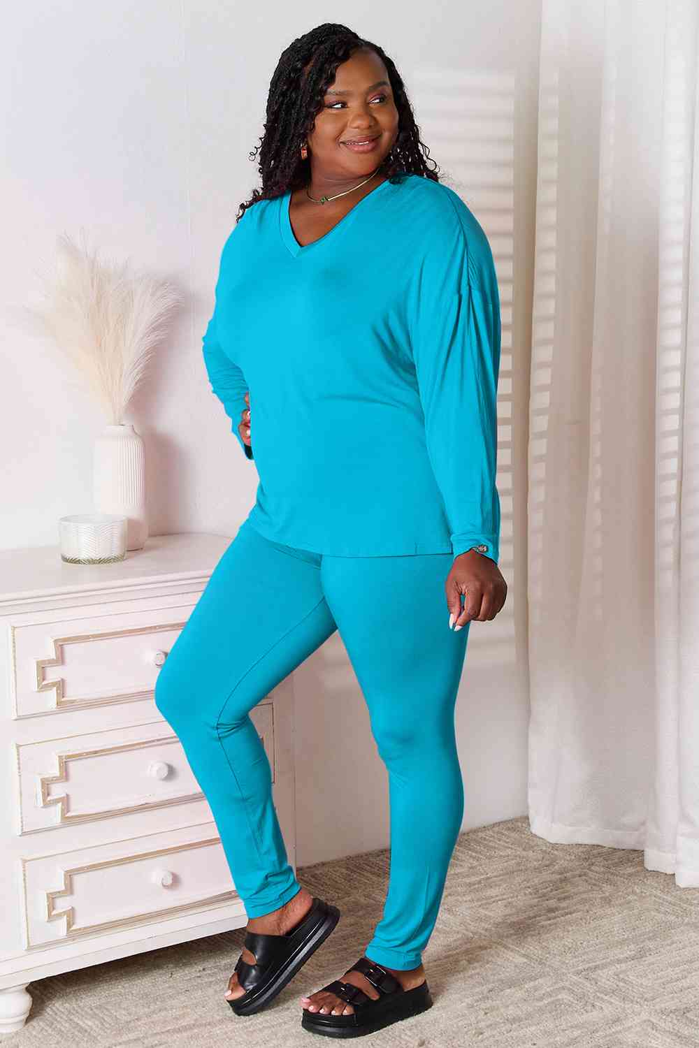 Basic Bae Full Size V-Neck Soft Rayon Long Sleeve Top and Pants Lounge Set - AllIn Computer
