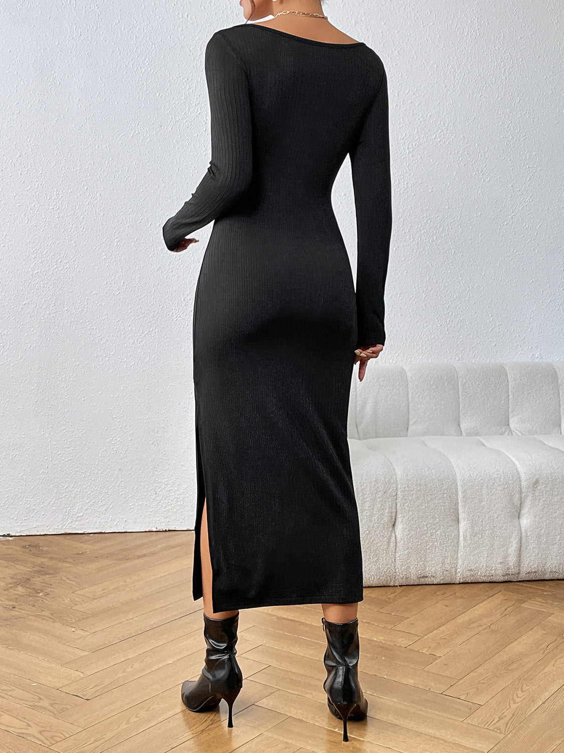 Cutout Drawstring Slit Dress - AllIn Computer