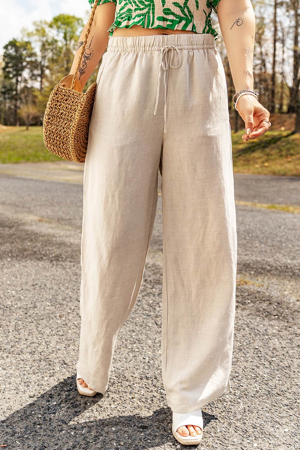 Drawstring Waist Straight Leg Pants - AllIn Computer