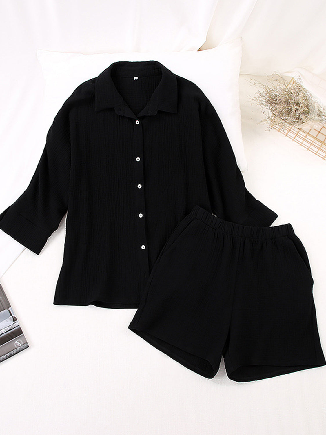 Texture Button Up Shirt and Shorts Set - AllIn Computer