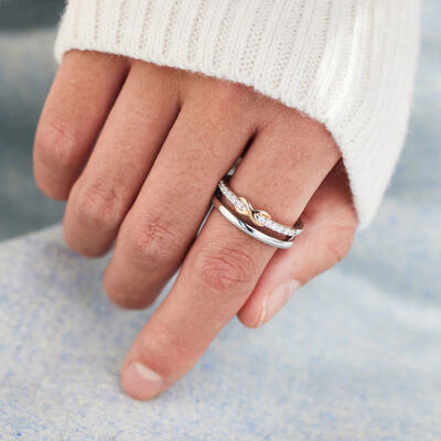 Double-Layered Zircon 925 Sterling Silver Ring - AllIn Computer