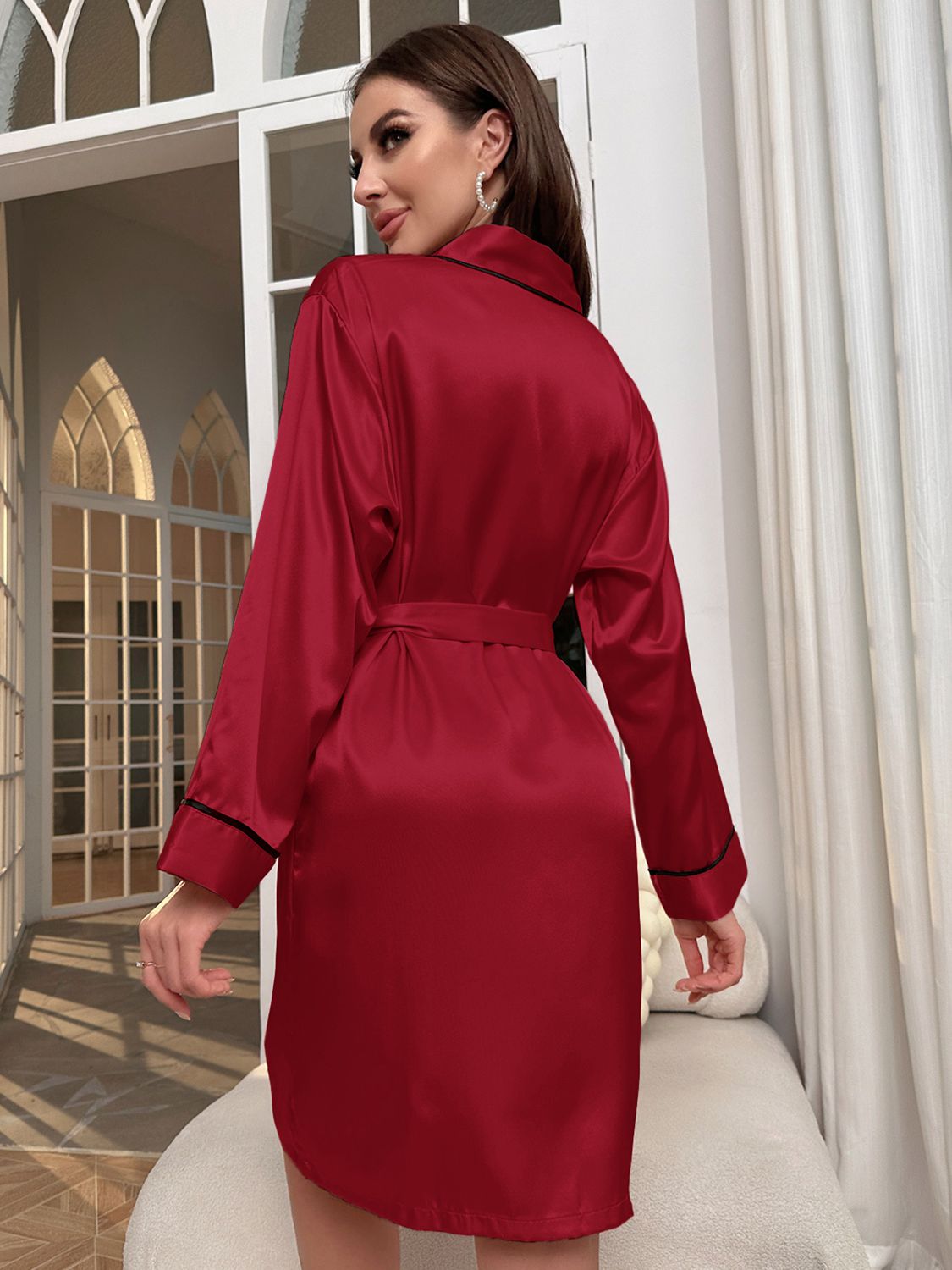 Tie Waist Surplice Neck Robe - AllIn Computer