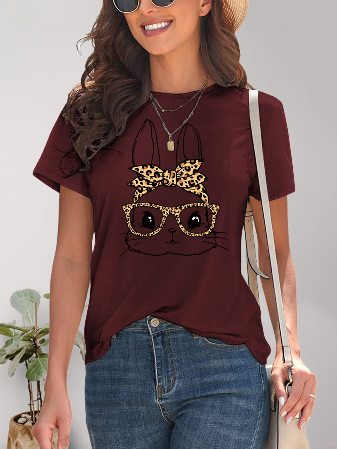 Rabbit Graphic Round Neck Short Sleeve T-Shirt - AllIn Computer