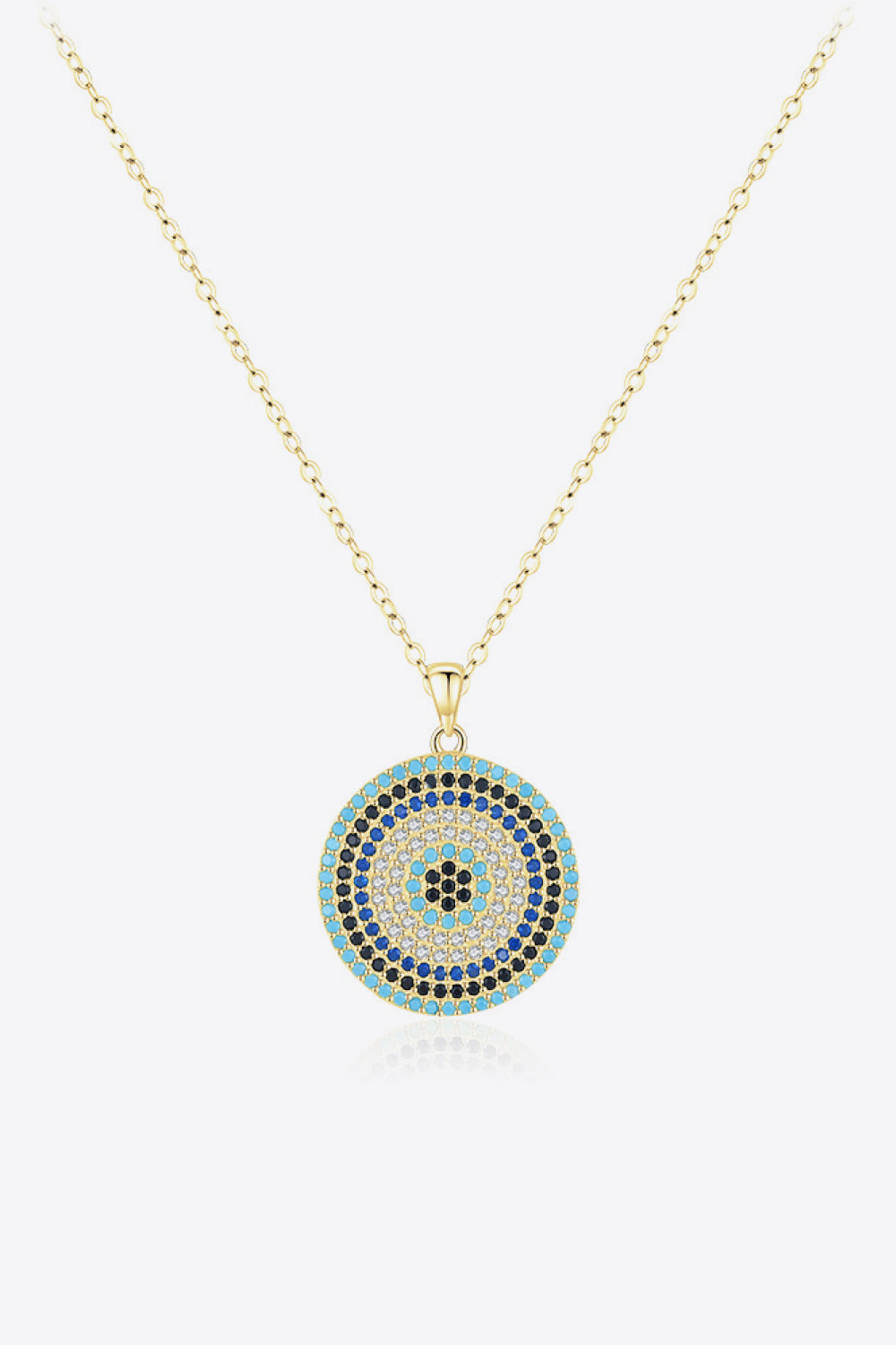 925 Sterling Silver Round Shape Artificial Turquoise Pendant Necklace - AllIn Computer