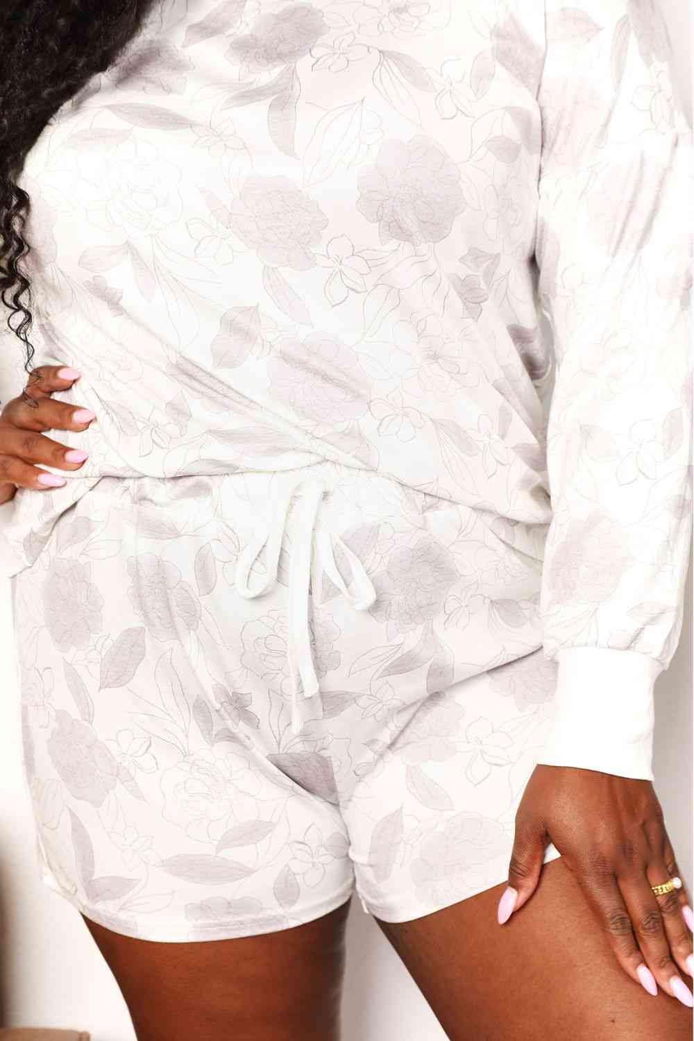 Double Take Floral Long Sleeve Top and Shorts Loungewear Set - AllIn Computer