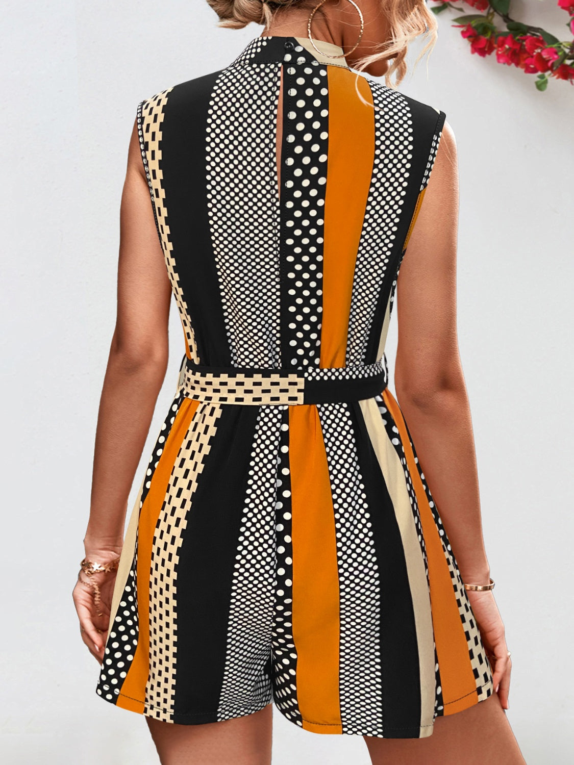 Tied Color Block Sleeveless Romper - AllIn Computer