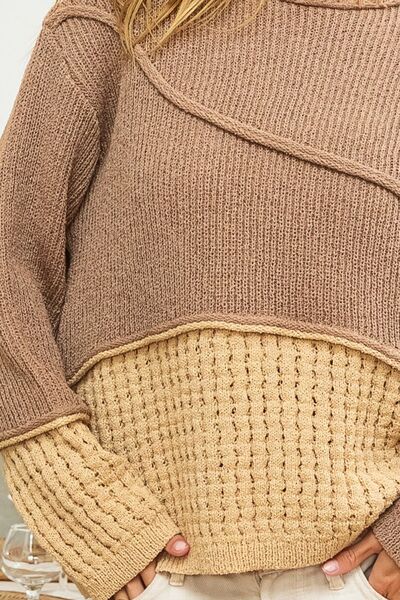 BiBi Texture Detail Contrast Drop Shoulder Sweater - AllIn Computer