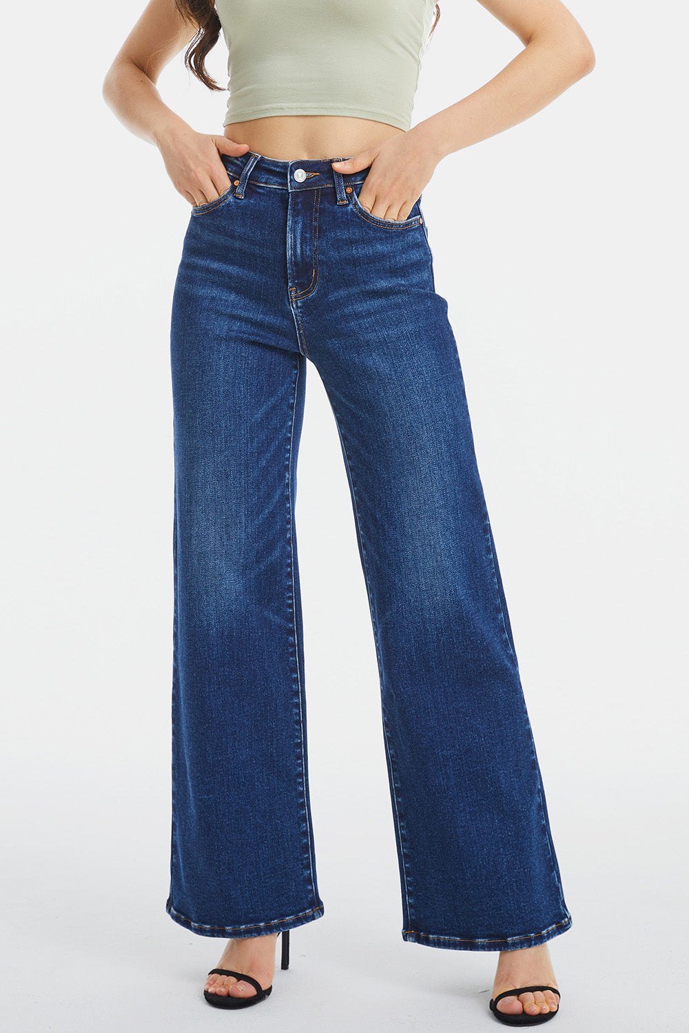 BAYEAS Full Size High Waist Cat's Whisker Wide Leg Jeans - AllIn Computer