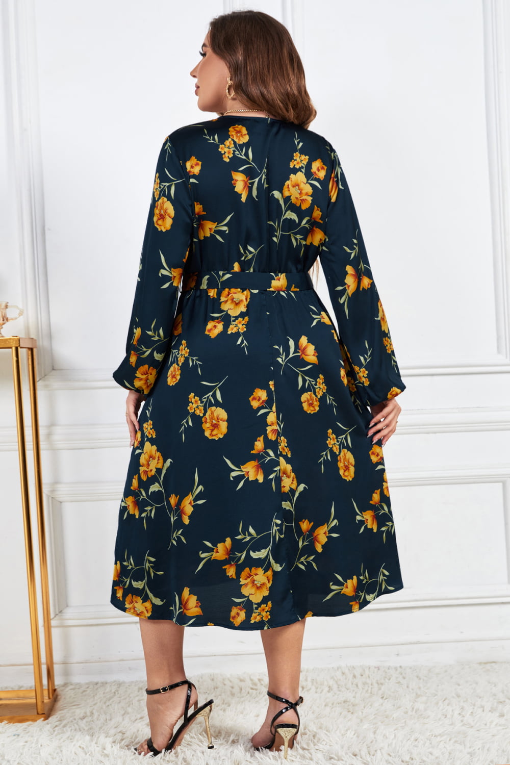 Melo Apparel Plus Size Floral Print Surplice Neck Midi Dress - AllIn Computer