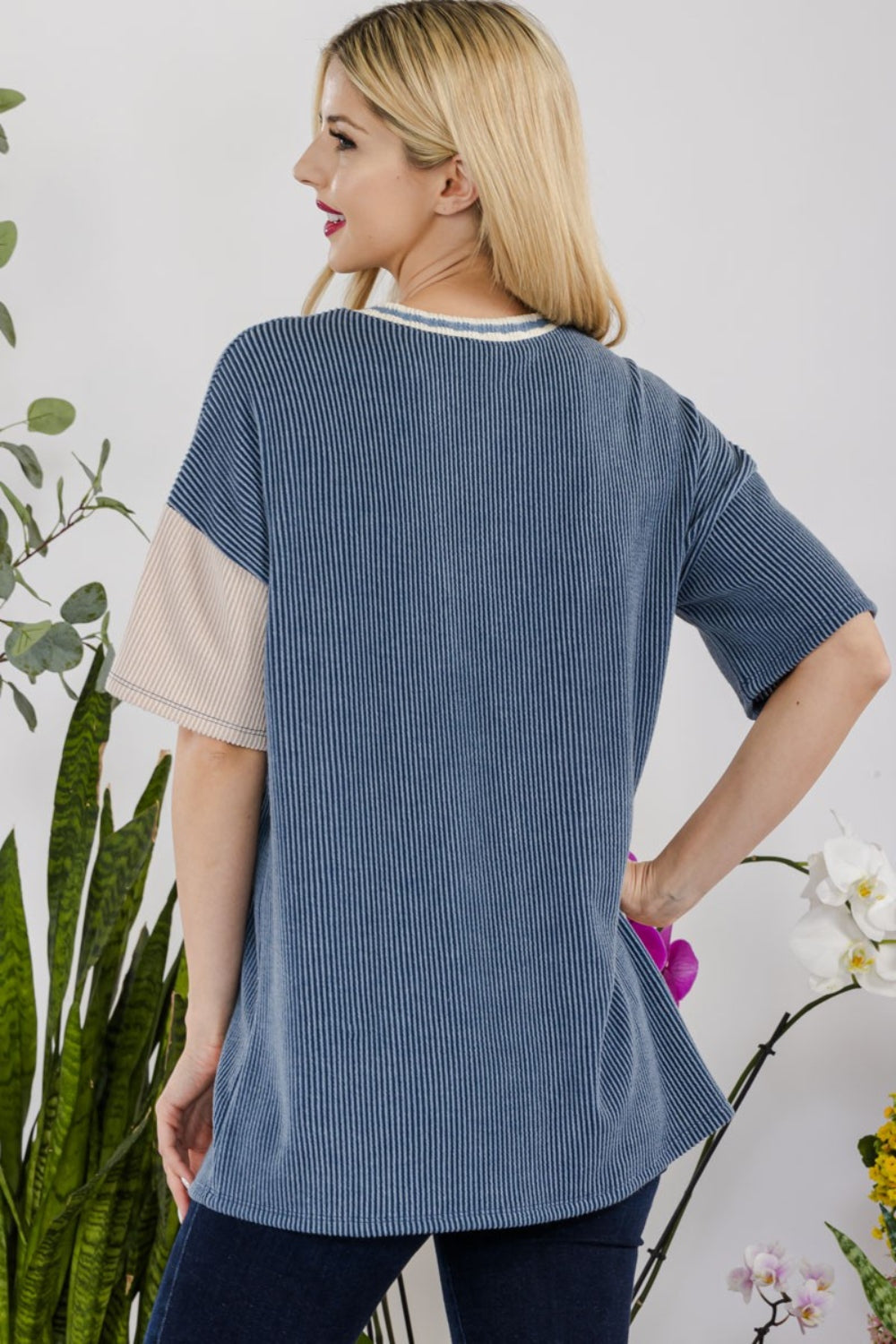 Celeste Full Size Rib Contrast Short Sleeve T-Shirt - AllIn Computer