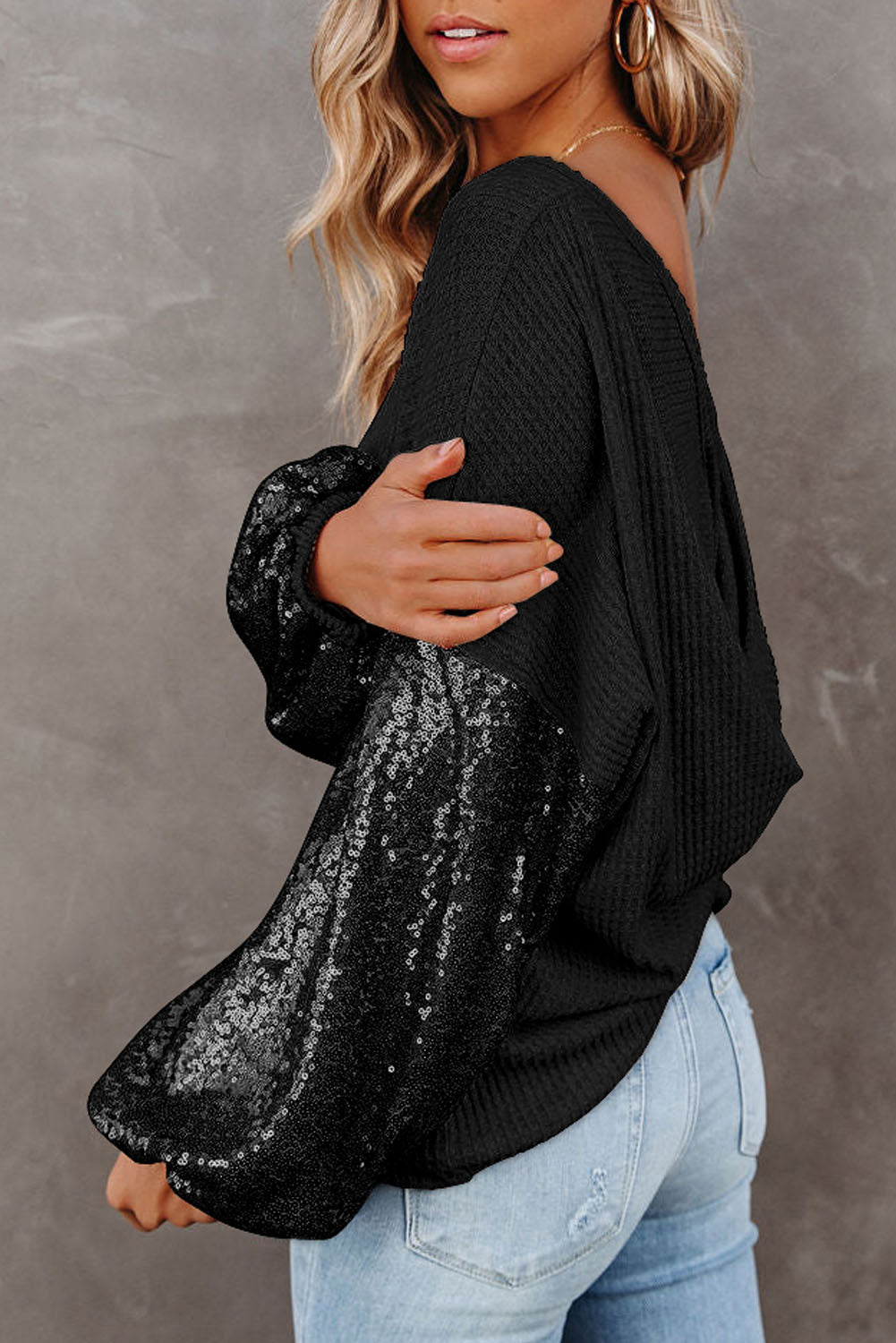 Sequin Waffle-Knit Blouse - AllIn Computer