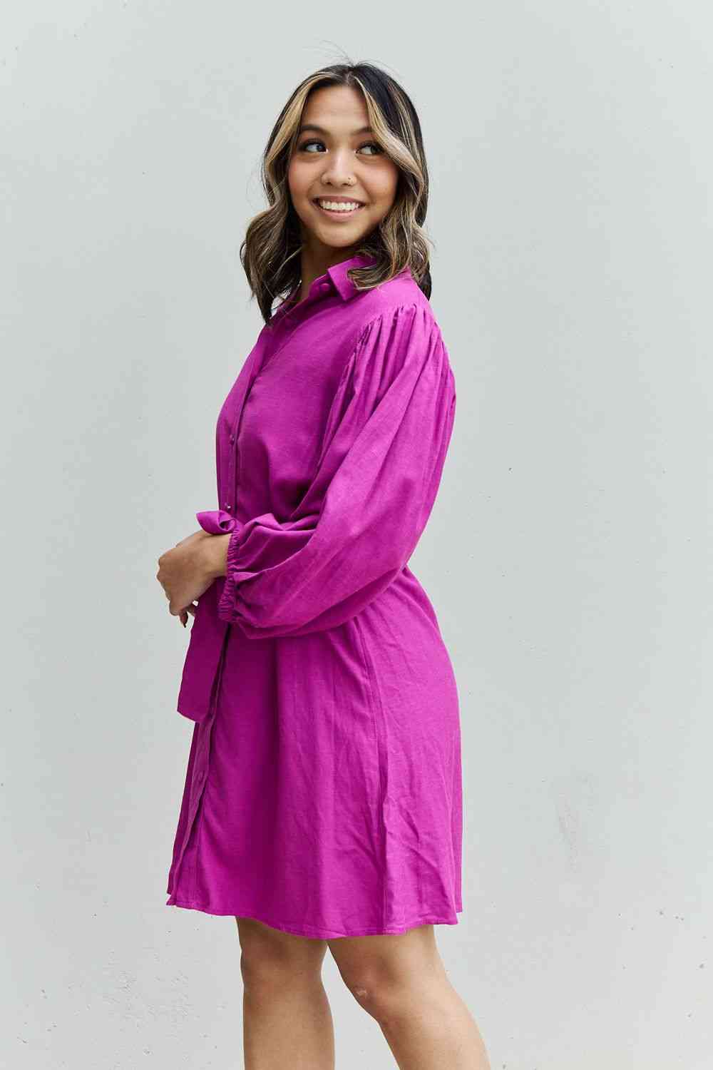 Jade By Jane Hello Darling Full Size Half Sleeve Belted Mini Dress in Magenta - AllIn Computer