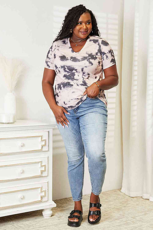 Double Take Tie-Dye V-Neck T-Shirt - AllIn Computer
