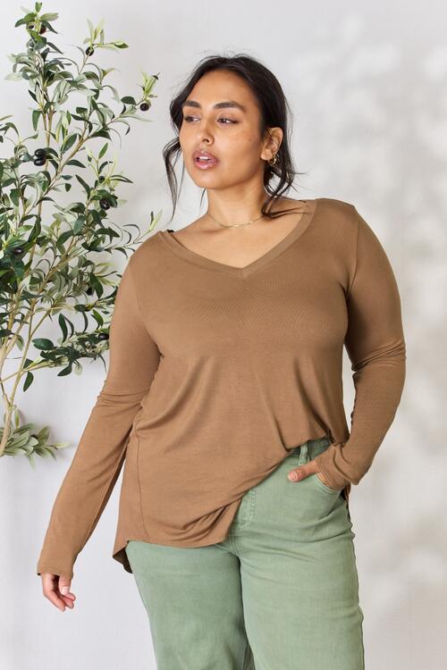 Zenana Full Size Long Sleeve V-Neck Top - AllIn Computer