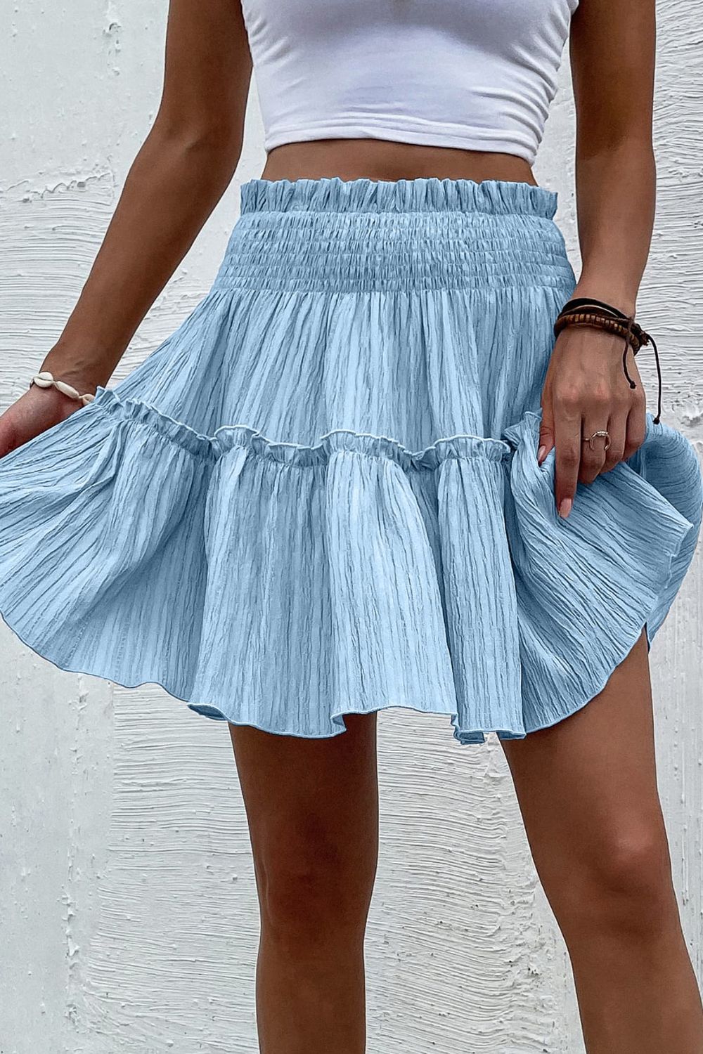 Smocked Waist Frill Trim Skirt - AllIn Computer