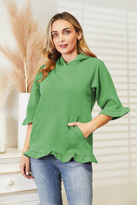 Ninexis Full Size Raglan Sleeve Ruffled Hoodie with Pocket - AllIn Computer