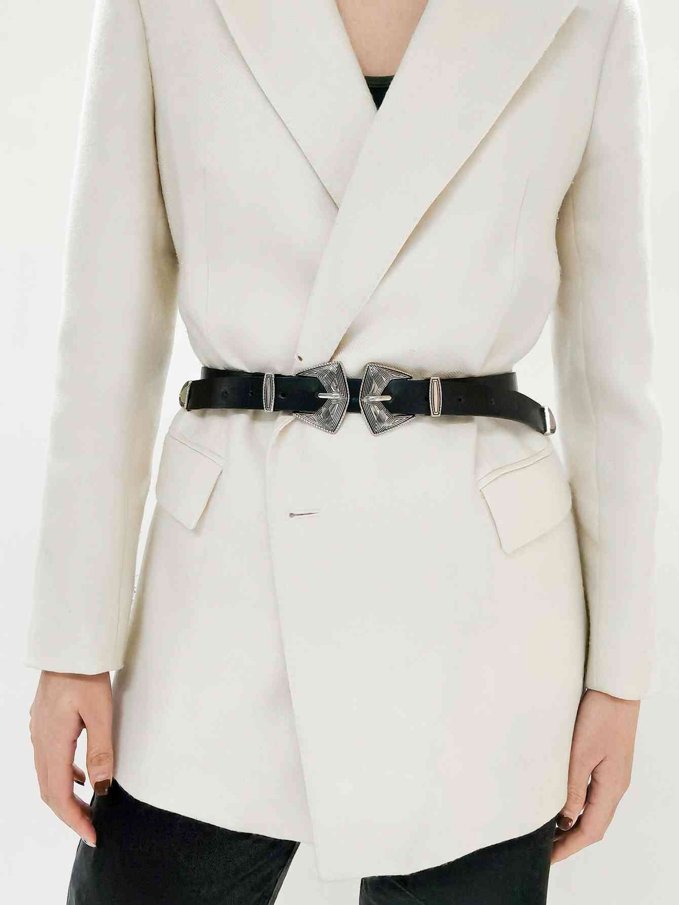 Double Buckle PU Leather Belt - AllIn Computer