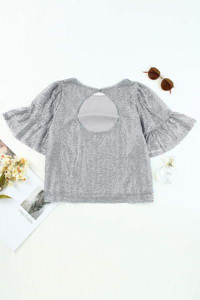 Sequin Cutout Round Neck Blouse - AllIn Computer