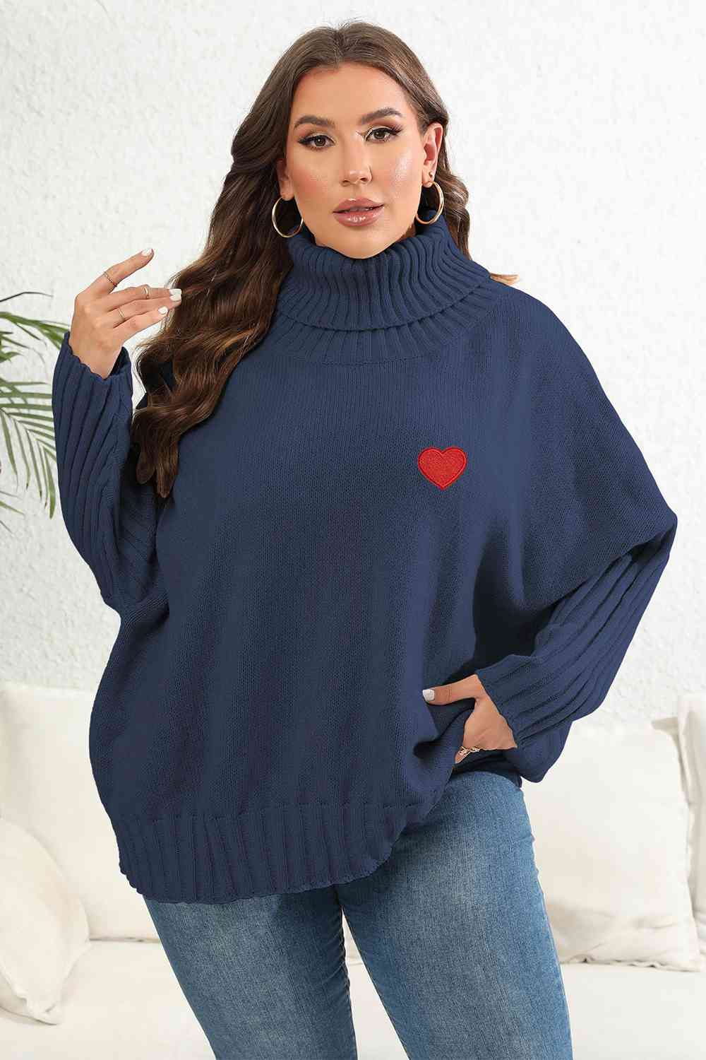 Plus Size Turtle Neck Long Sleeve Sweater - AllIn Computer
