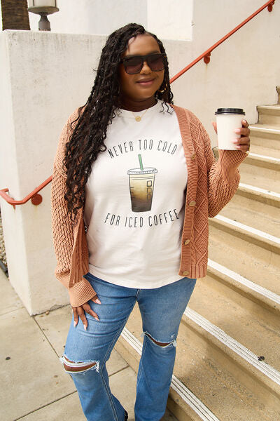 Simply Love Full Size NEVER TOO COLD FOR ICED COFFEE Short Sleeve T-Shirt - AllIn Computer