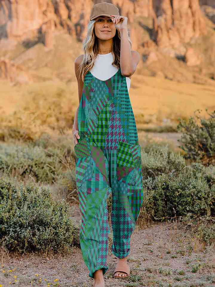 Full Size Printed V-Neck Sleeveless Jumpsuit - AllIn Computer