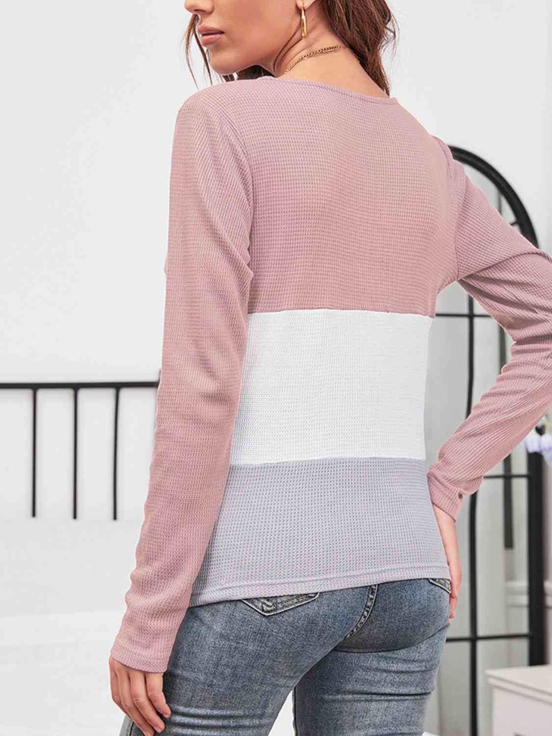 Color Block Long Sleeve Top - AllIn Computer