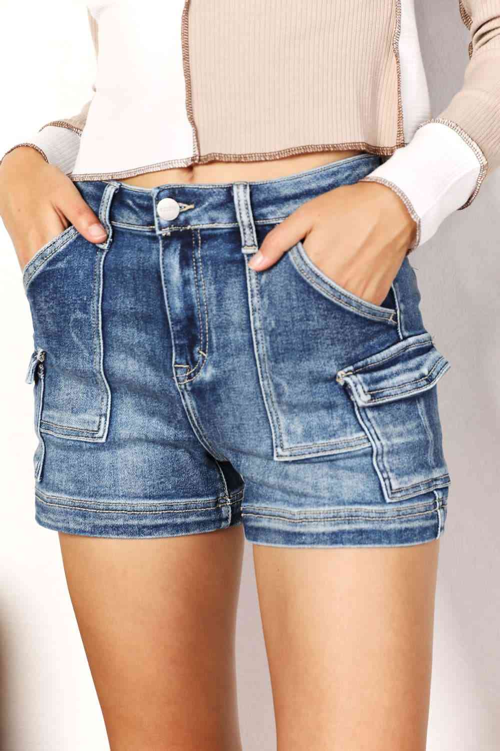 RISEN Full Size High Rise Side Cargo Pocket Shorts - AllIn Computer