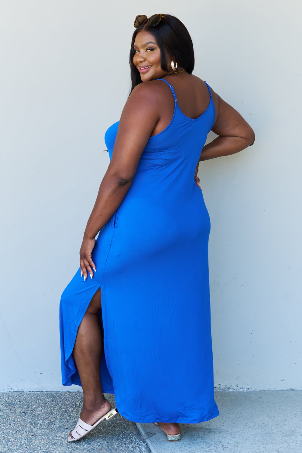 Ninexis Good Energy Full Size Cami Side Slit Maxi Dress in Royal Blue - AllIn Computer