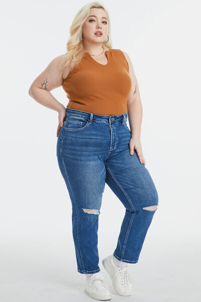 BAYEAS Full Size High Waist Distressed Washed Cropped Mom Jeans - AllIn Computer
