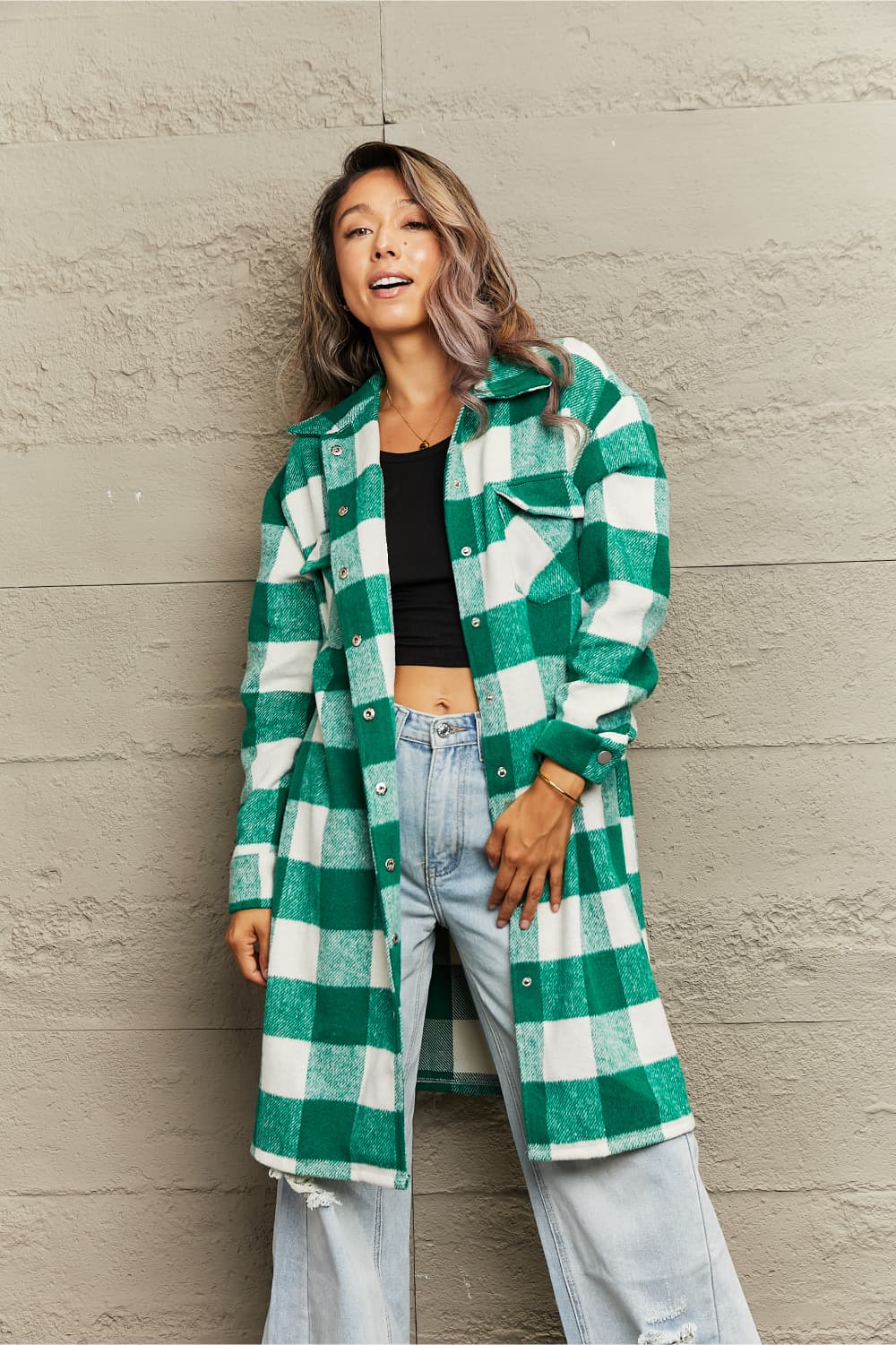 Plaid Longline Shirt Jacket - AllIn Computer