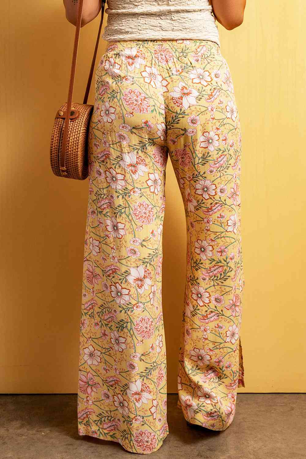Floral Slit Wide Leg Pants - AllIn Computer