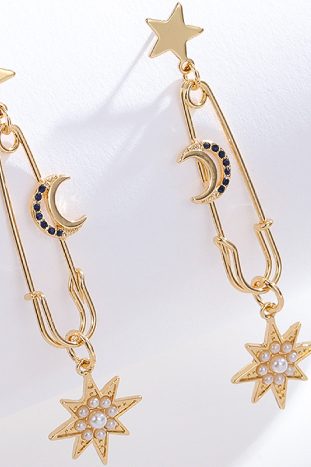 Inlaid Pearl Star and Moon Drop Earrings - AllIn Computer