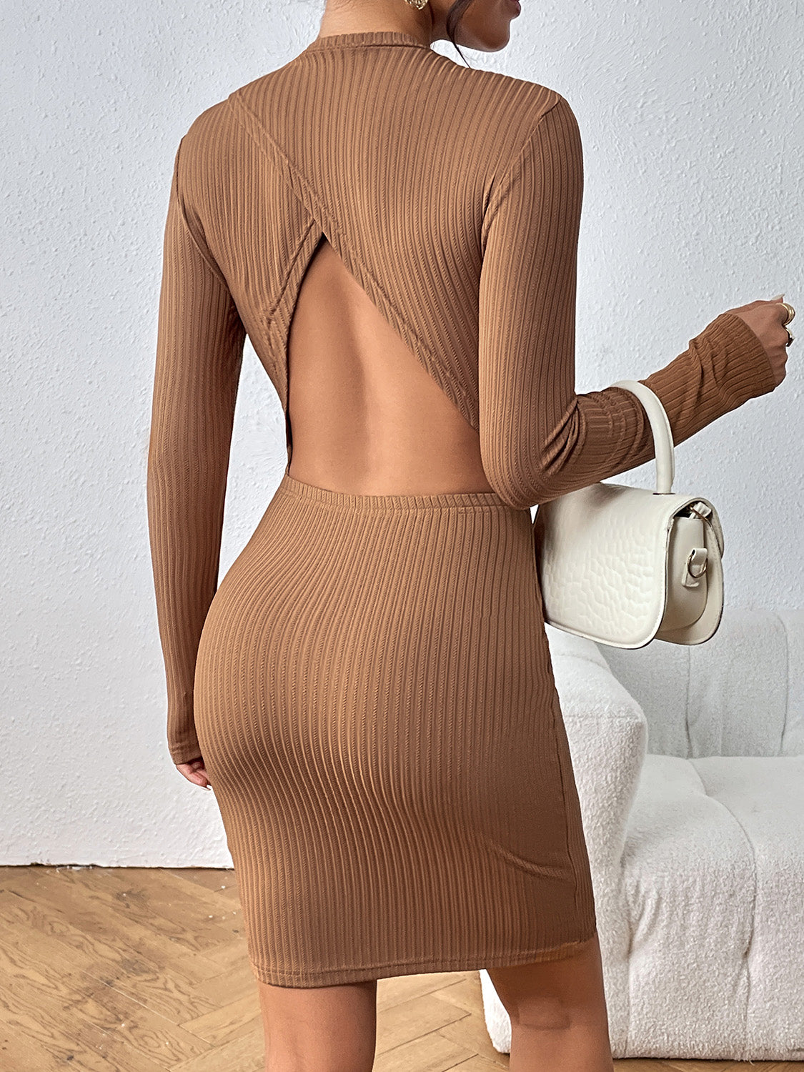Long Sleeve Ribbed Mini Dress - AllIn Computer