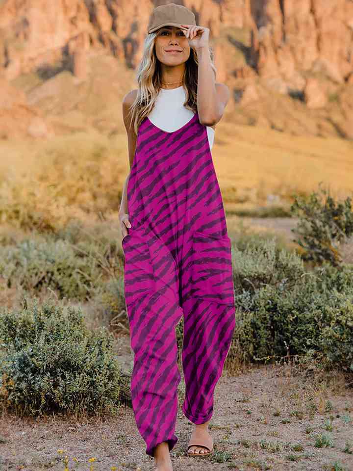 Full Size Printed V-Neck Sleeveless Jumpsuit - AllIn Computer