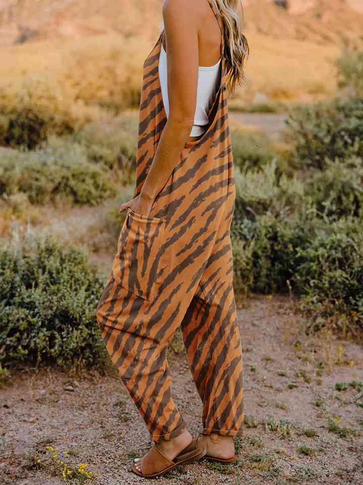 Full Size Printed V-Neck Sleeveless Jumpsuit - AllIn Computer