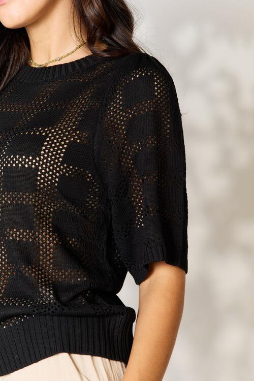 Double Take Ribbed Trim Round Neck Knit Top - AllIn Computer