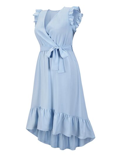 Tied Surplice Ruffle Hem Dress - AllIn Computer