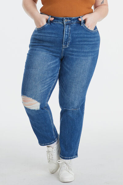 BAYEAS Full Size High Waist Distressed Washed Cropped Mom Jeans - AllIn Computer