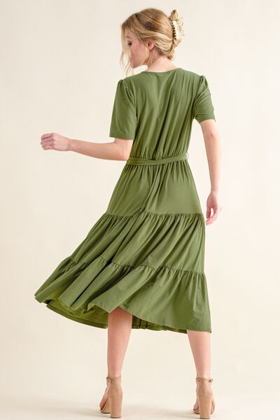 And The Why Soft Short Sleeve Tiered Midi Dress - AllIn Computer