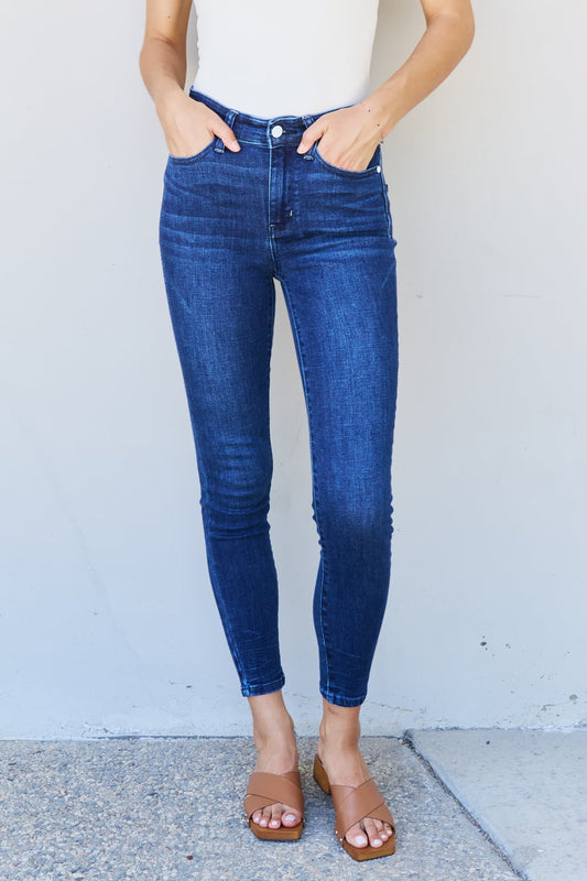 Judy Blue Marie Full Size Mid Rise Crinkle Ankle Detail Skinny Jeans - AllIn Computer