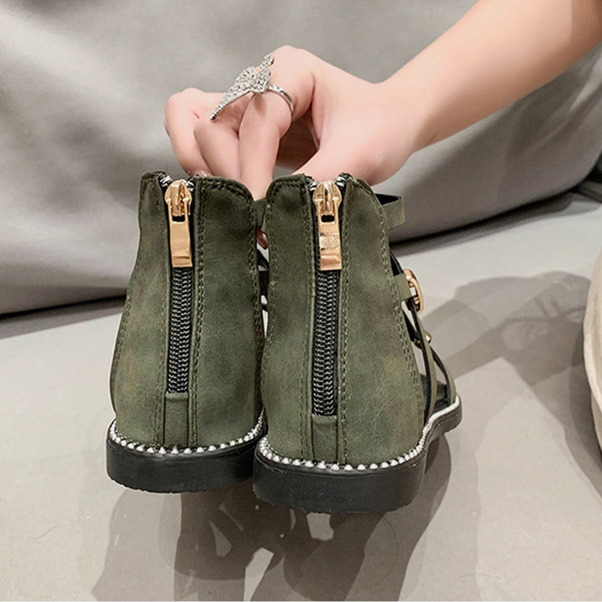 Open Toe Back Zipper Flat Sandals - AllIn Computer