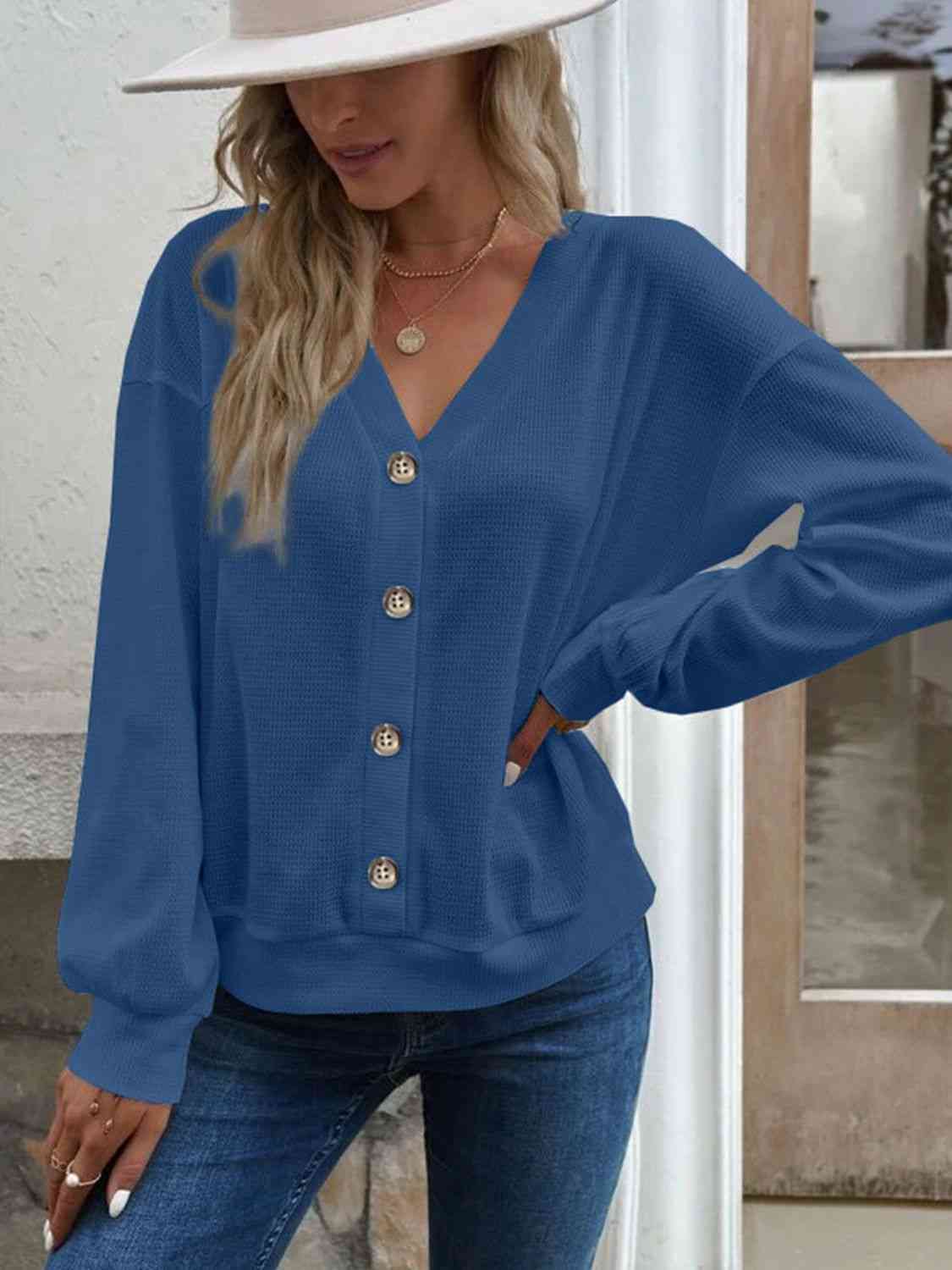 V-Neck Dropped Shoulder Blouse - AllIn Computer
