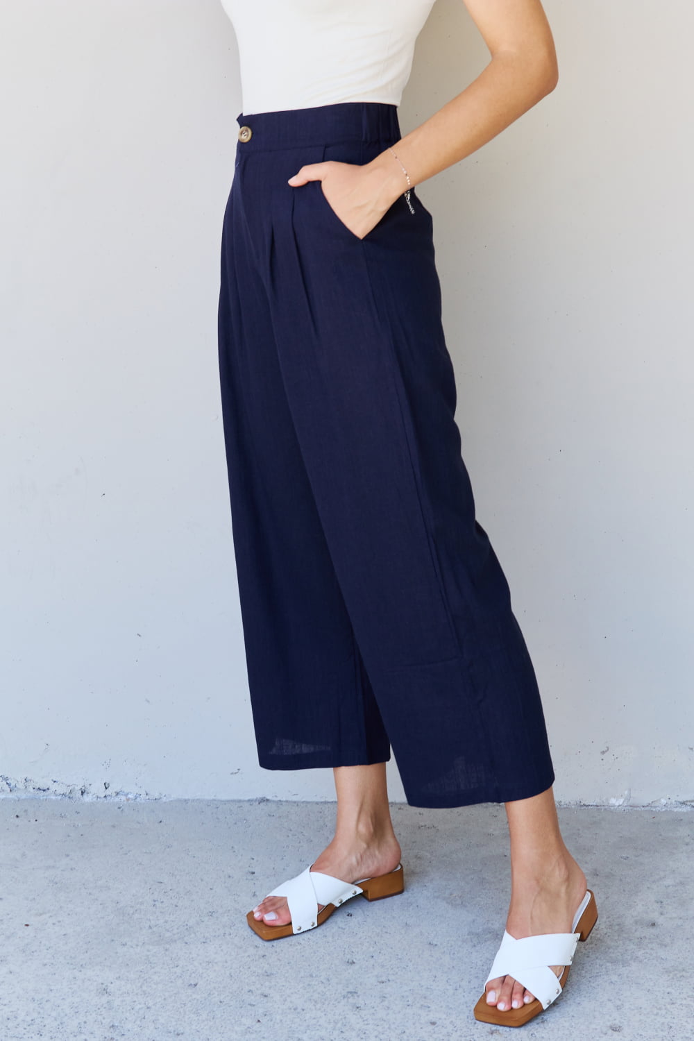 And The Why In The Mix Full Size Pleated Detail Linen Pants in Dark Navy - AllIn Computer