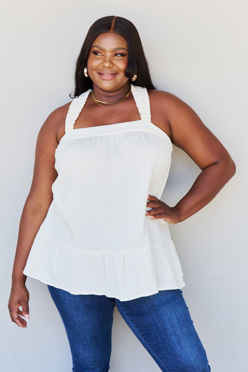 HEYSON Good Attitude Full Size Back Tie Detail Ruffle Tunic Top - AllIn Computer