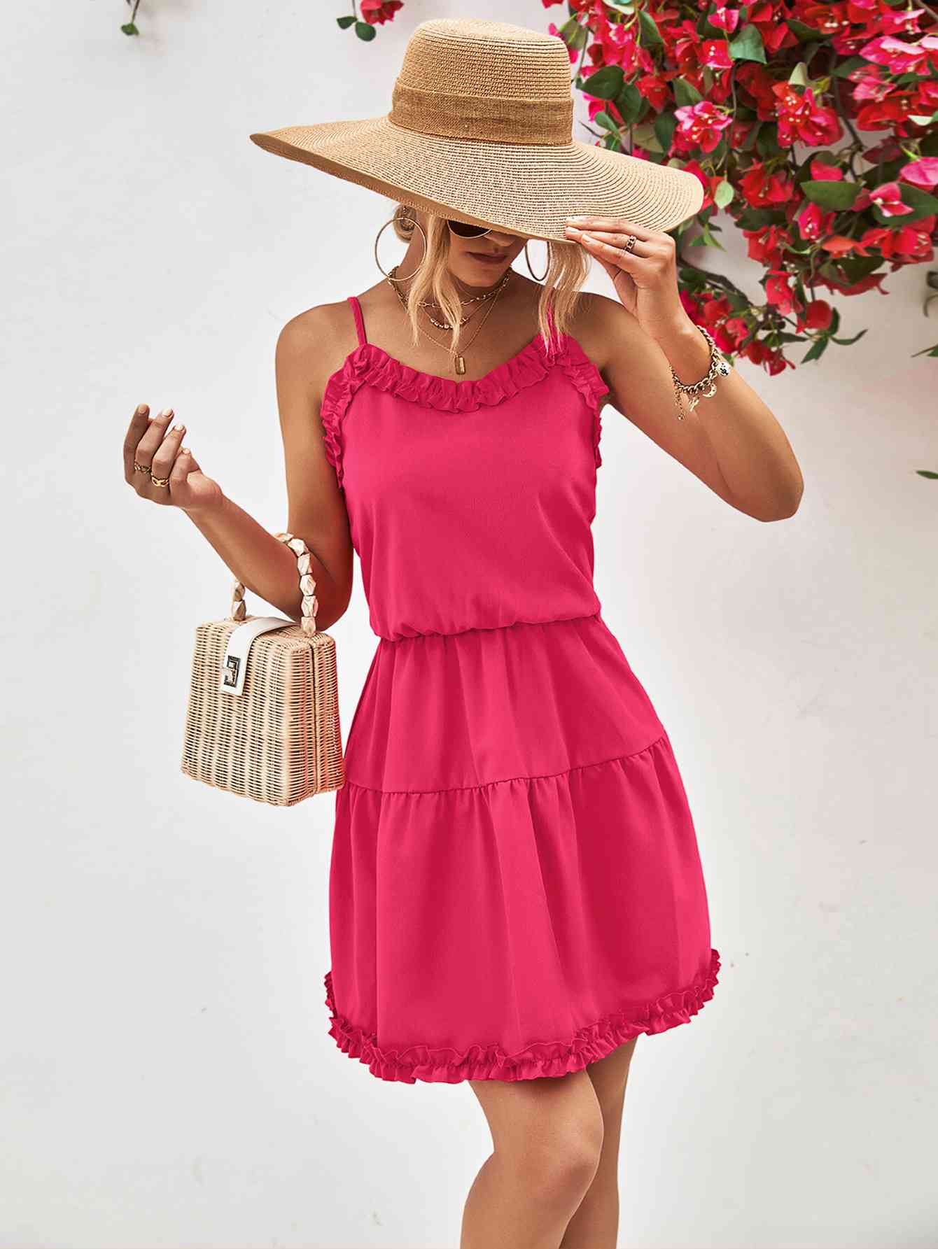 Frill Trim Spaghetti Strap Mini Dress - AllIn Computer