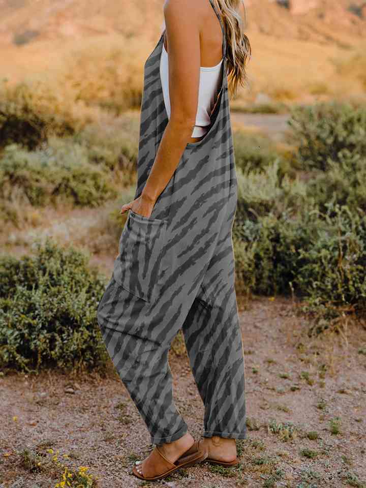 Full Size Printed V-Neck Sleeveless Jumpsuit - AllIn Computer