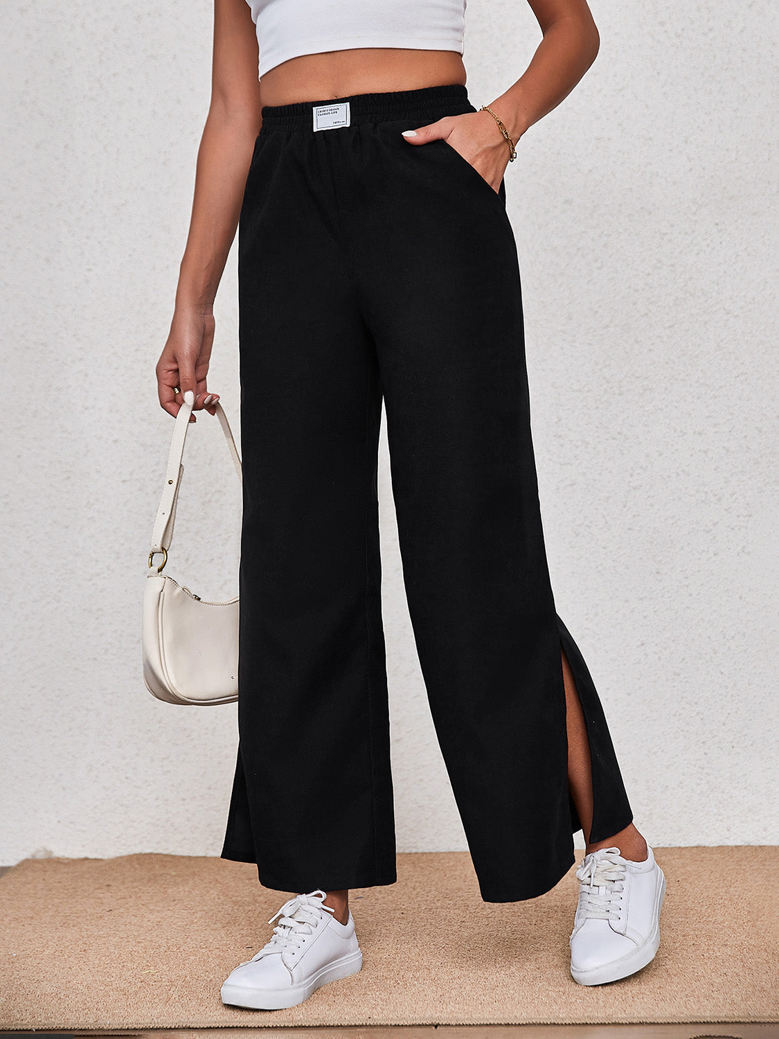 Wide Leg Slit Pants - AllIn Computer